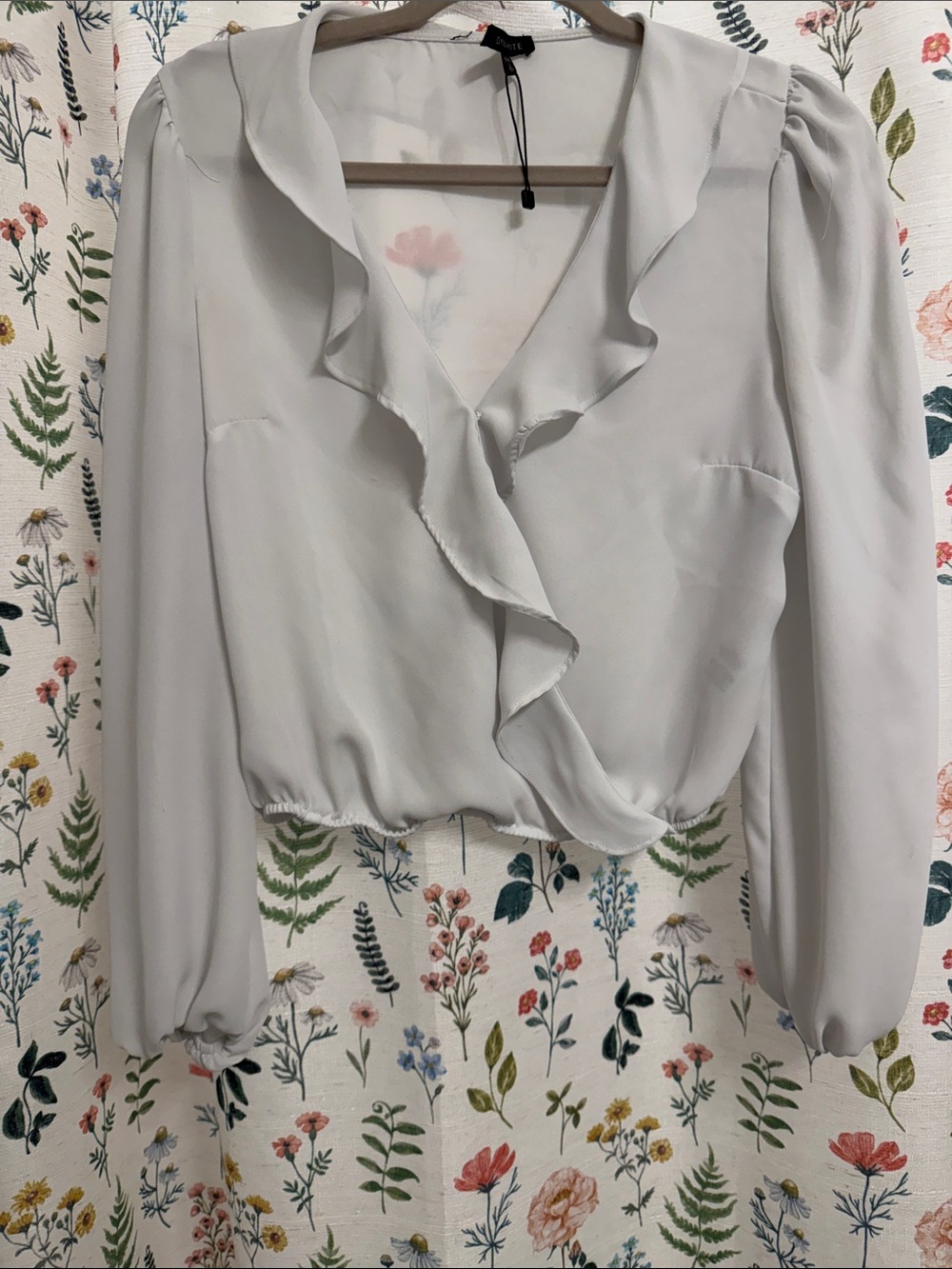 Dynamite Light Gray Ruffle Wrap Blouse